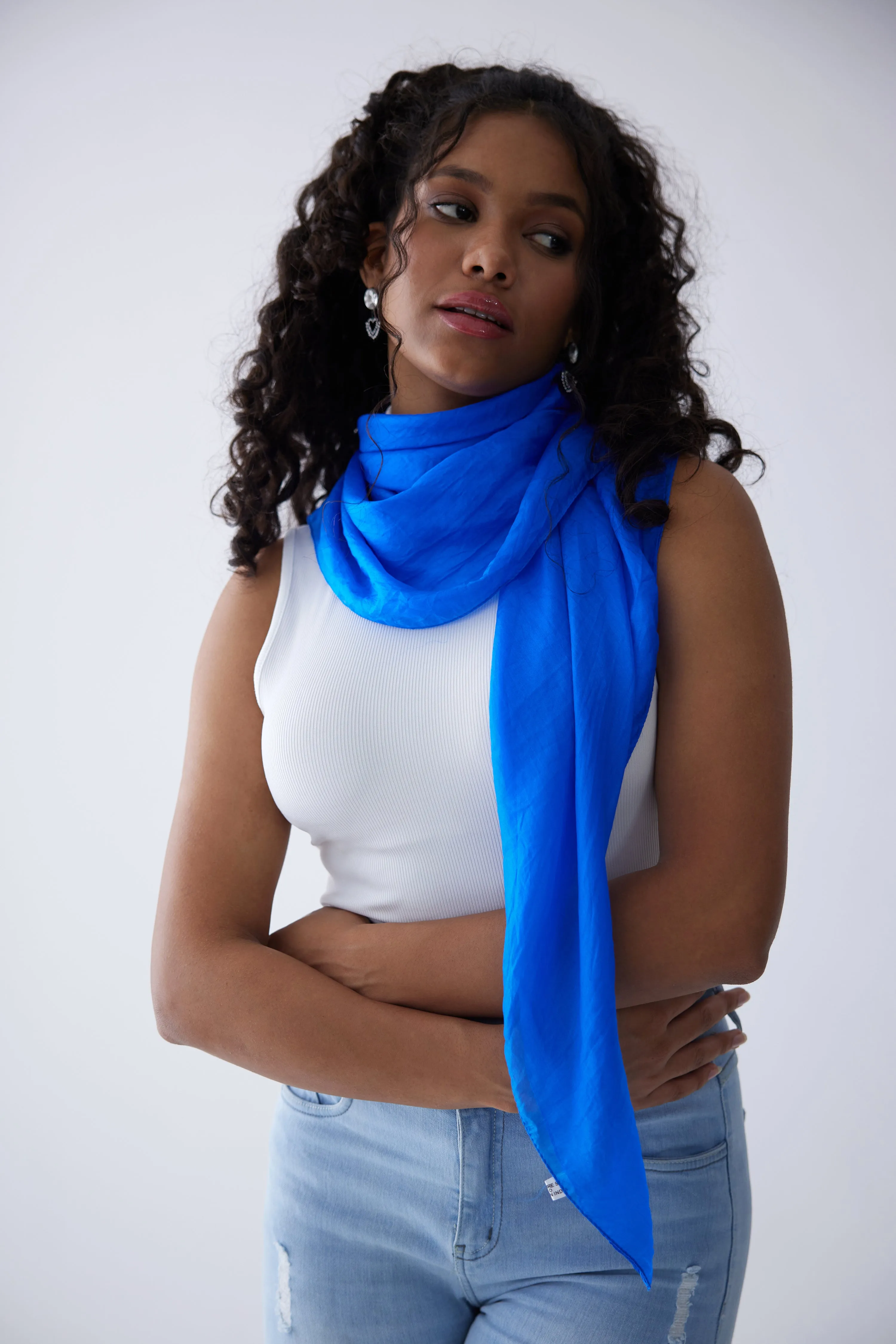 100% Silk Scarf - Blue