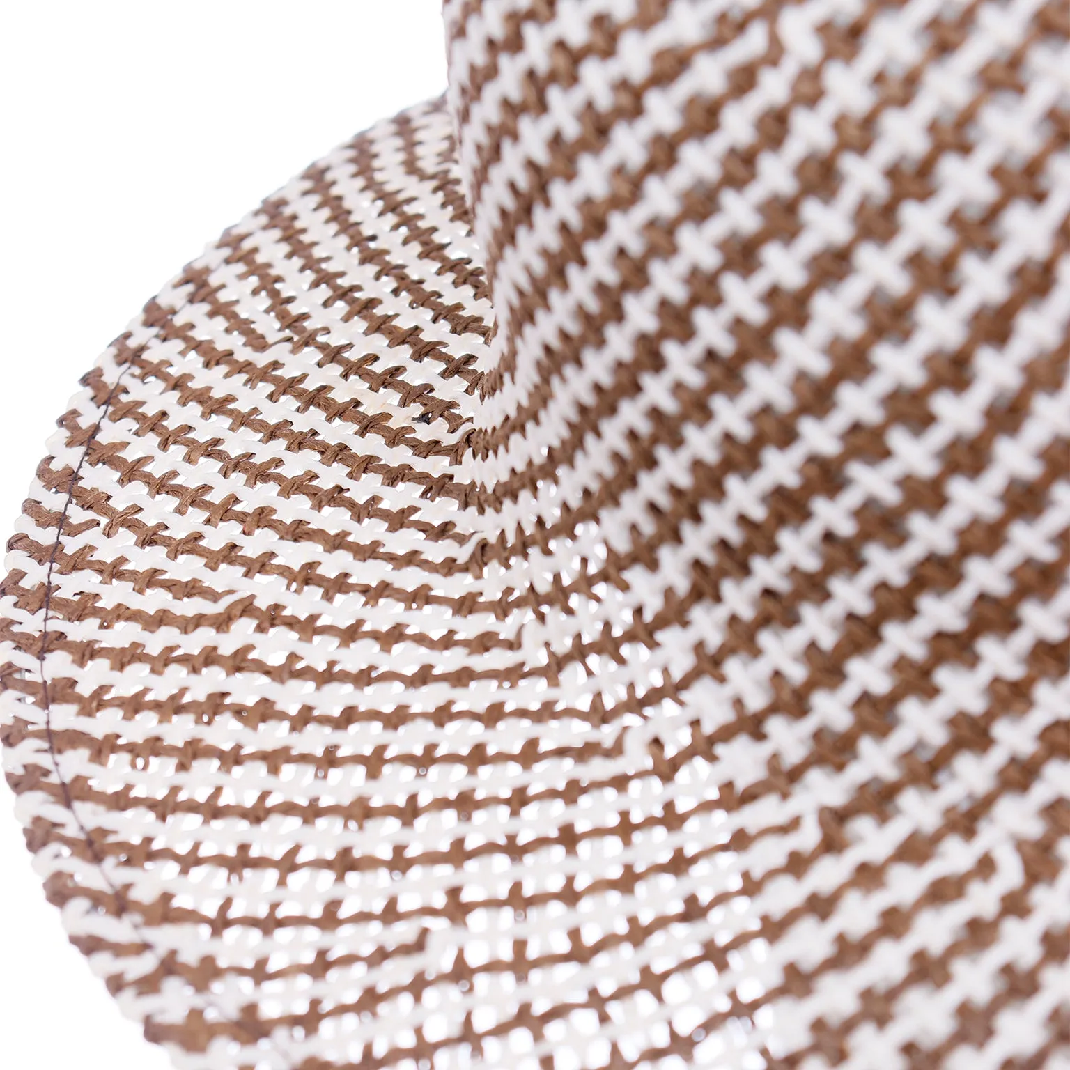 1990s Vintage Brown and White Patterned Woven Straw Hat