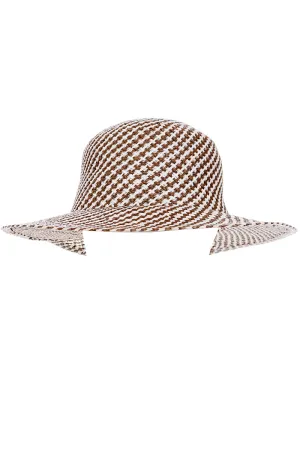 1990s Vintage Brown and White Patterned Woven Straw Hat