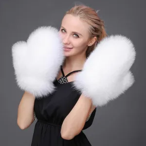 Ashore Shop Women's Natural Fox Fur Leather Sheepskin Mittens