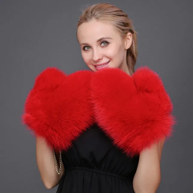 Ashore Shop Women's Natural Fox Fur Leather Sheepskin Mittens