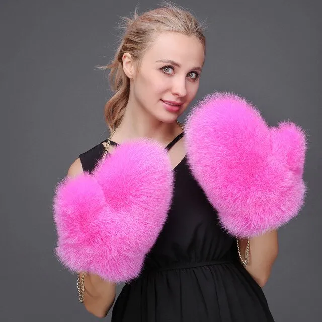 Ashore Shop Women's Natural Fox Fur Leather Sheepskin Mittens