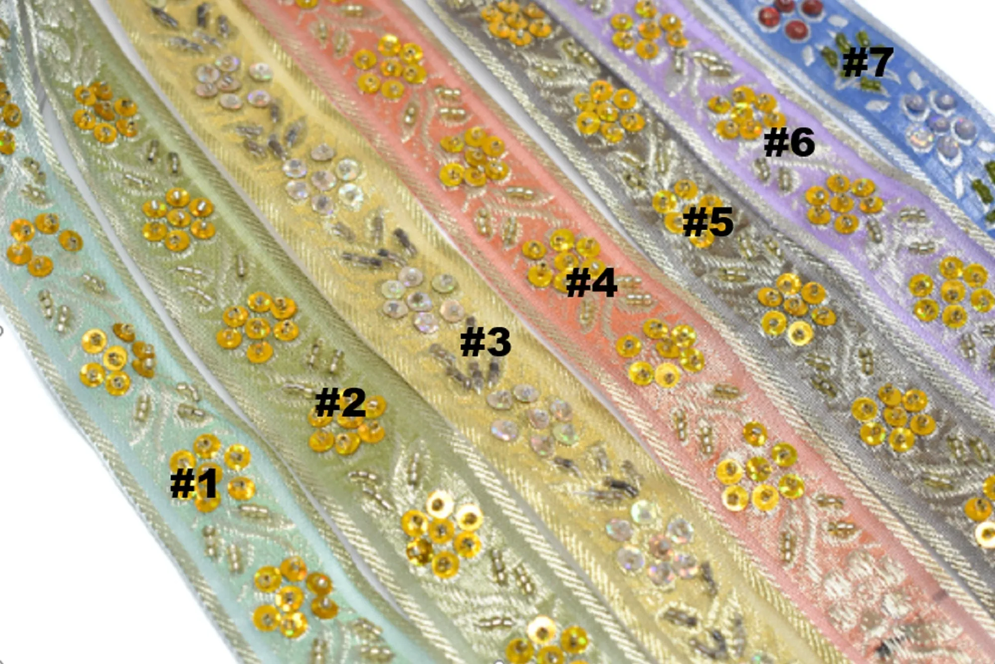 Assorted Sequins Beaded Floral Indian Trim 1.25"-1 Yard