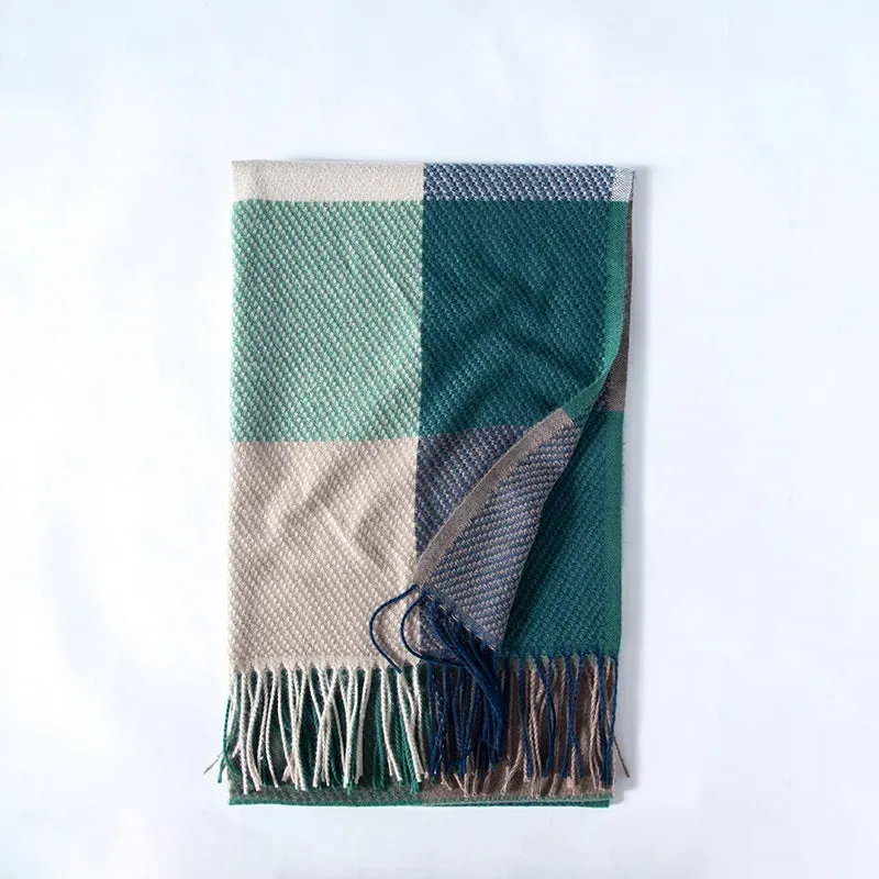 Autumn Winter Striped Plaid Elegant Lady Style New Cashmere Tassel Luxury Scarf