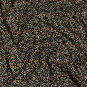 Black and Orange Floral Cotton Lawn Digital Print Fabric - 110 cm Width-D21230