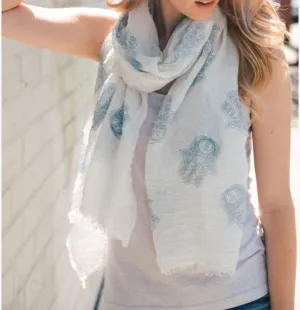 Blue & White Boho Handprint Crinkle Scarf