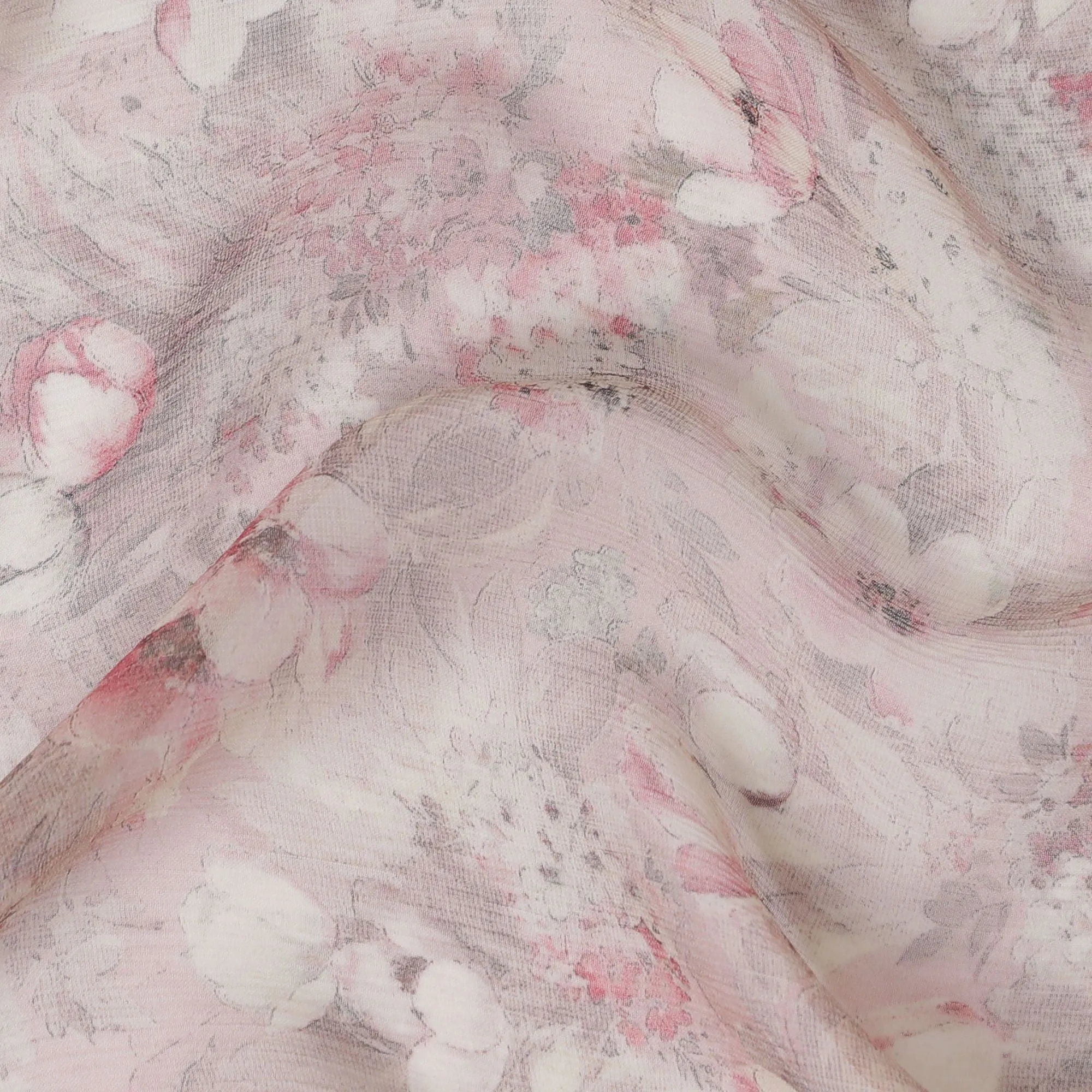 Cherry Blossom Synthetic Chiffon Fabric, Pastel Pink Floral, 110cm Wide - Buy Fabric in Meters Online-D18120