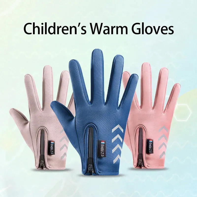 Children's Gloves Warm Cycling Winter Autumn Waterproof Kids Reflect Light Non-Slip Ski Fleece Boy Girl Scooter Gloves Zipper