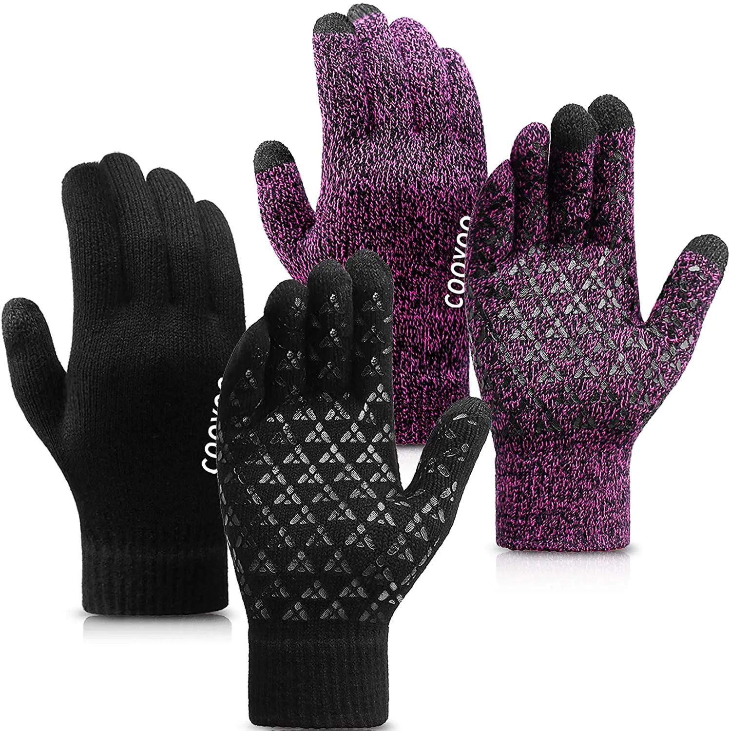 COOYOO Winter Gloves for Women and Men 1/2/3 Pairs,Upgraded Touch Screen Gloves,Anti-Slip Silicone Gel - Elastic Cuff - Thermal Soft Wool Lining - 3 Size Choice