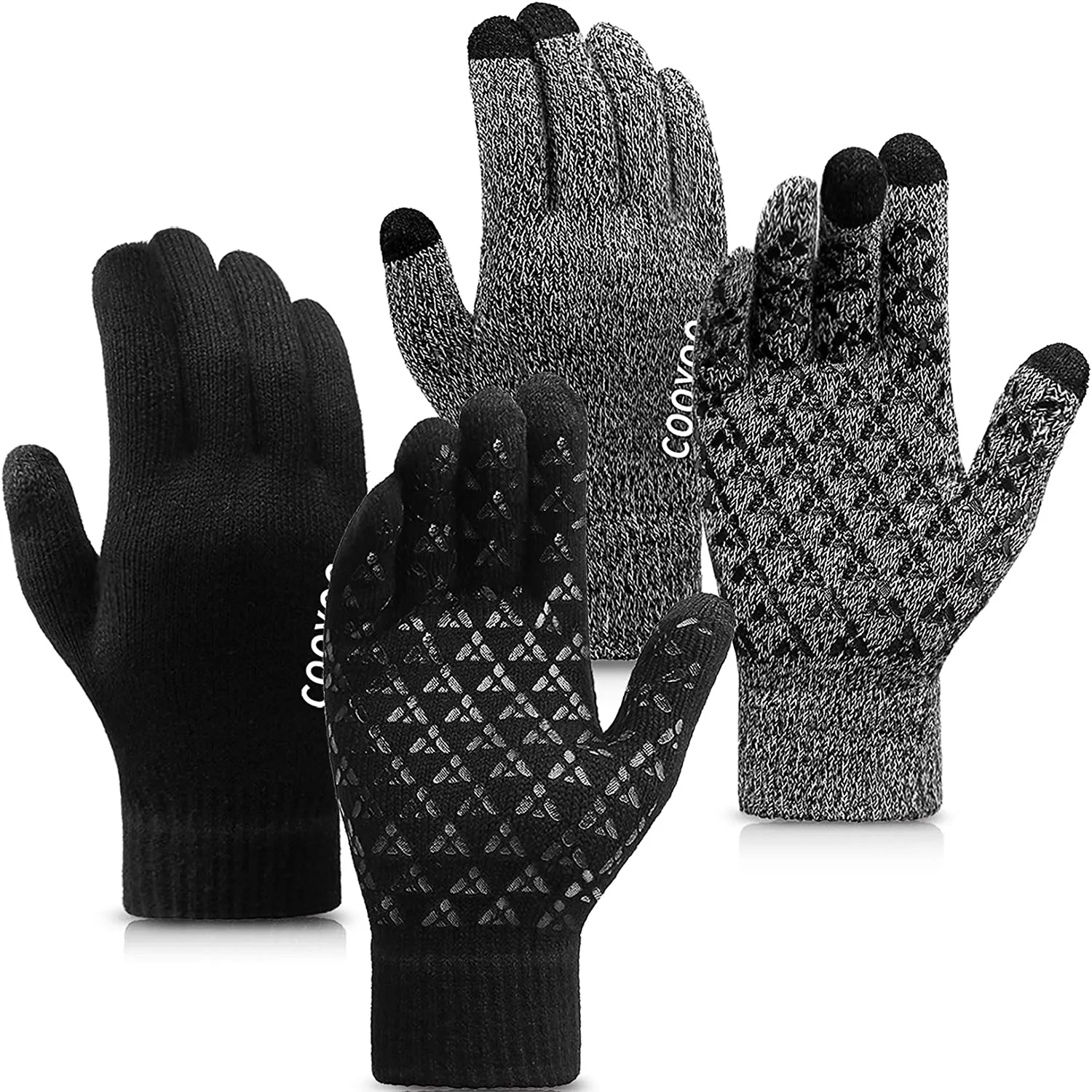 COOYOO Winter Gloves for Women and Men 1/2/3 Pairs,Upgraded Touch Screen Gloves,Anti-Slip Silicone Gel - Elastic Cuff - Thermal Soft Wool Lining - 3 Size Choice