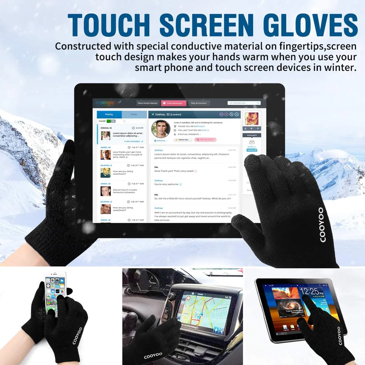 COOYOO Winter Gloves for Women and Men 1/2/3 Pairs,Upgraded Touch Screen Gloves,Anti-Slip Silicone Gel - Elastic Cuff - Thermal Soft Wool Lining - 3 Size Choice