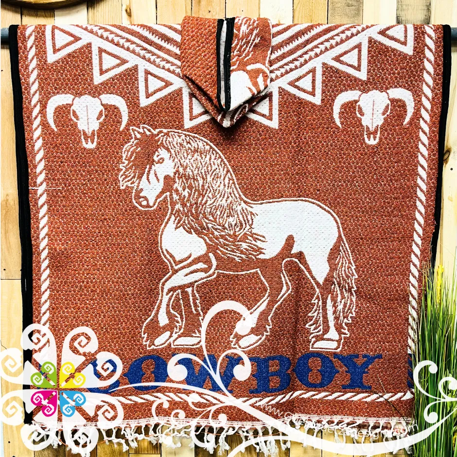 Cowboy Terrecotta Gaban - Men Poncho with Hoodie