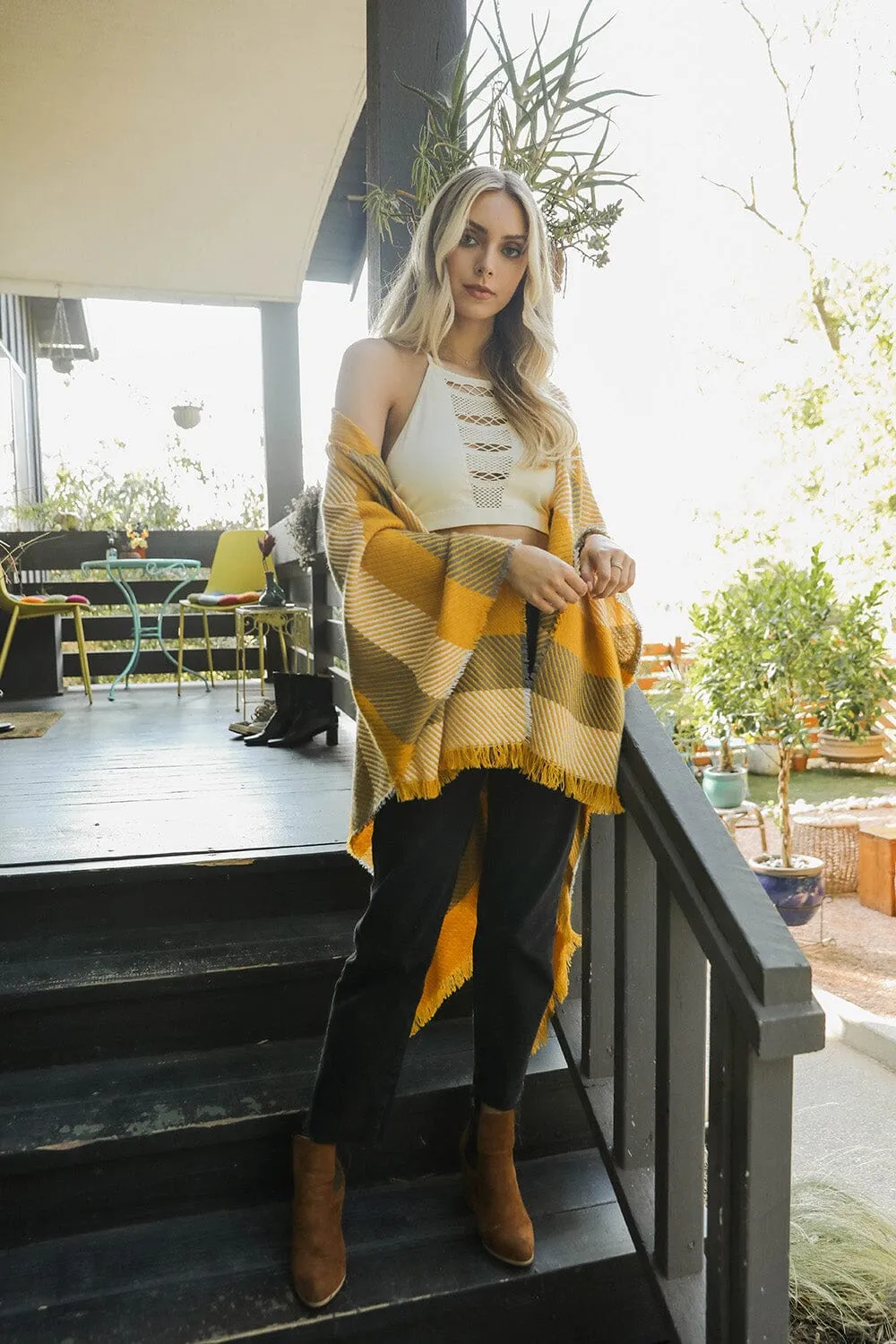 Cuddle Season Striped Knit Poncho