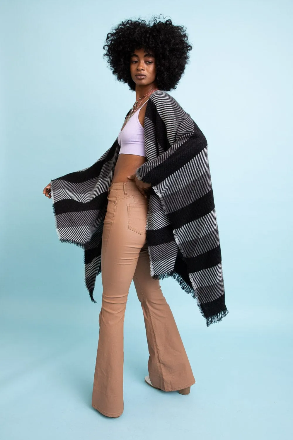 Cuddle Season Striped Knit Poncho