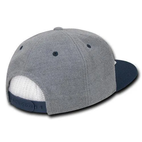 Decky Wool/Acrylic Melton Crown Snapback Two Tone 6 Panel Flat Bill Hats Caps