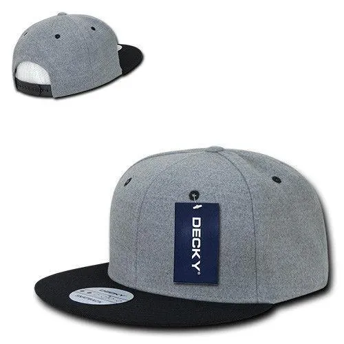 Decky Wool/Acrylic Melton Crown Snapback Two Tone 6 Panel Flat Bill Hats Caps