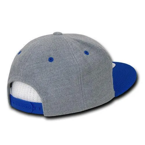 Decky Wool/Acrylic Melton Crown Snapback Two Tone 6 Panel Flat Bill Hats Caps