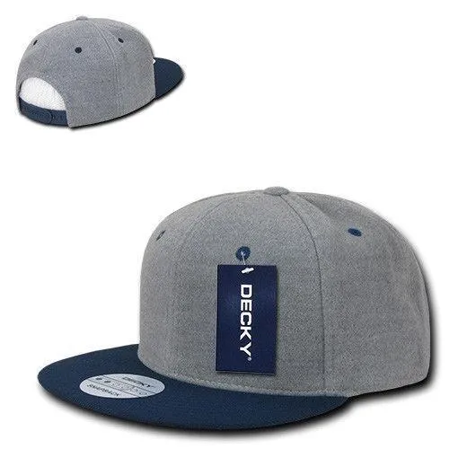 Decky Wool/Acrylic Melton Crown Snapback Two Tone 6 Panel Flat Bill Hats Caps