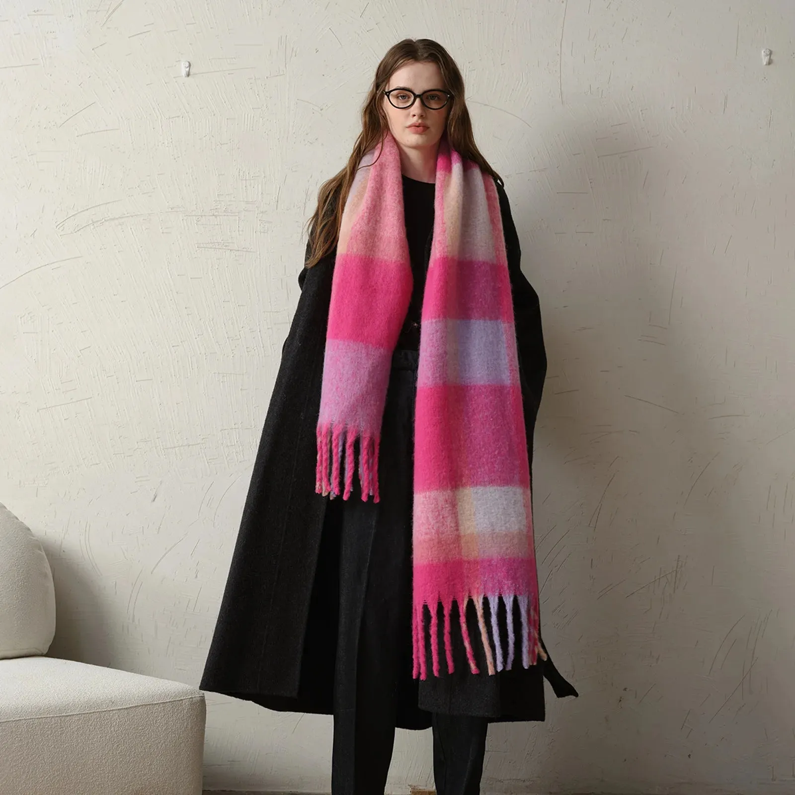 Elegant Minimalist Thickened Shawl Neck Scarves Autumn Winter Imitation Cashmere Scarf