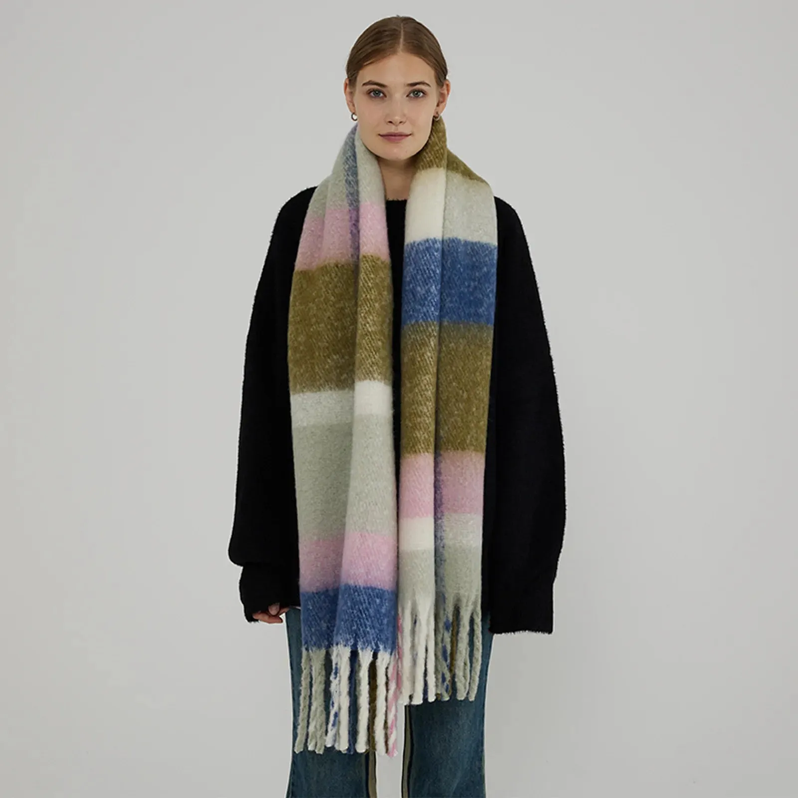 Elegant Minimalist Thickened Shawl Neck Scarves Autumn Winter Imitation Cashmere Scarf