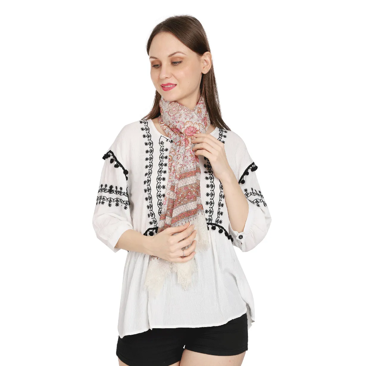 Graceful Blush & Ivory Woolen Scarf