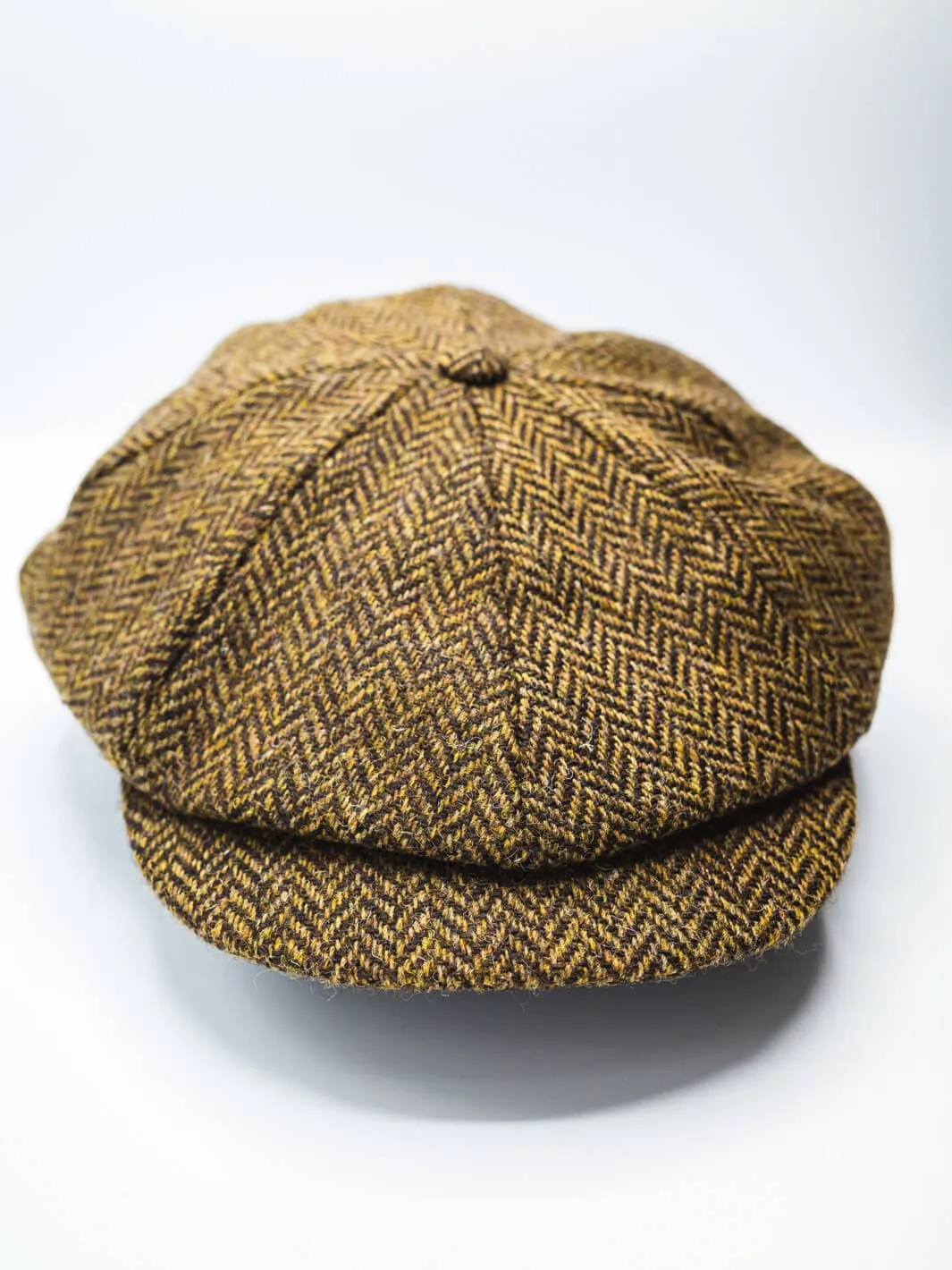 Herringbone Tweed Newsboy Cap - Camel