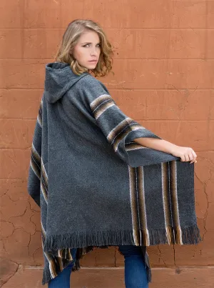 Hooded Gray Alpaca Poncho for Women