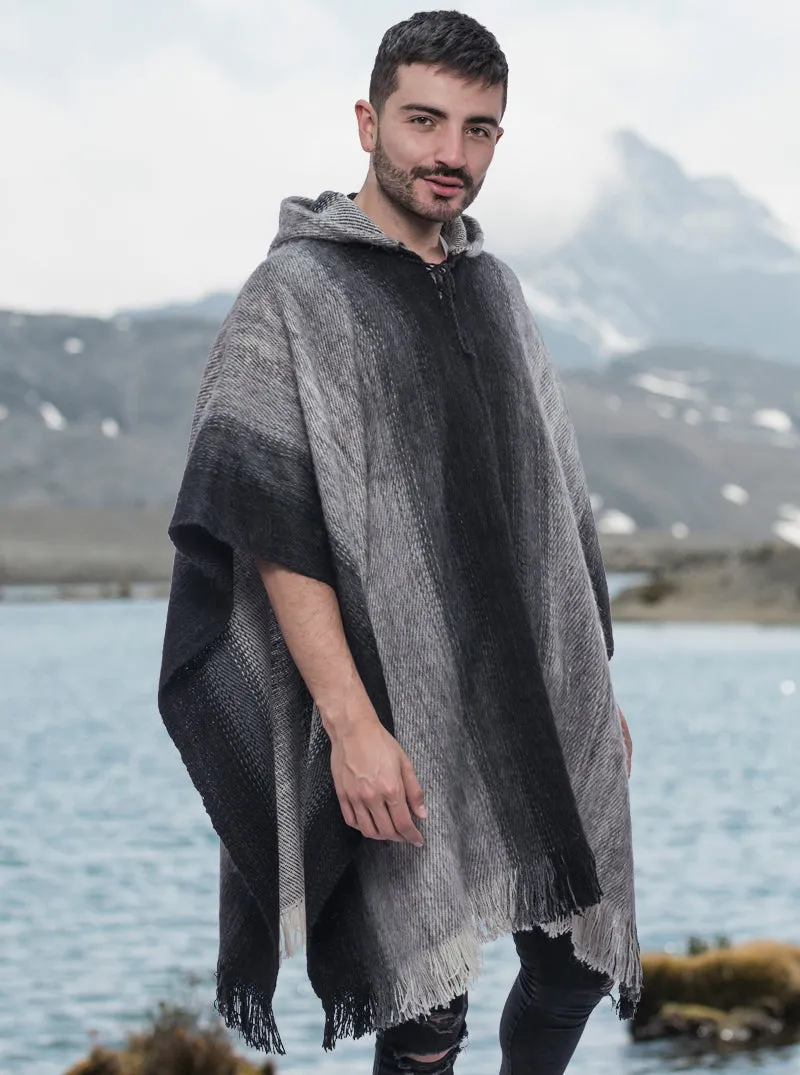 Hooded Poncho for Men Black and Gray