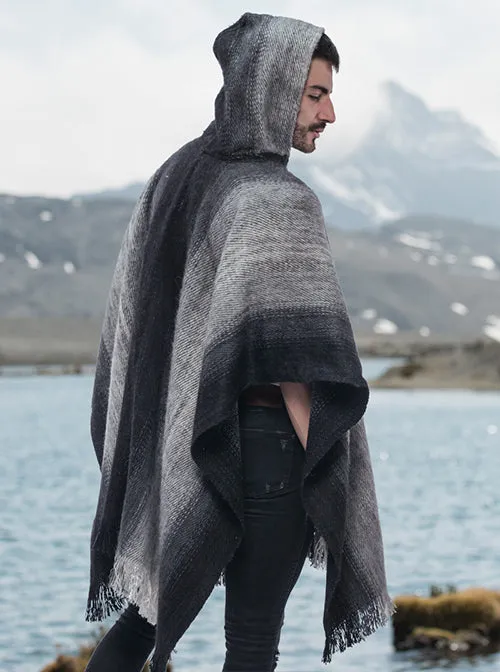 Hooded Poncho for Men Black and Gray