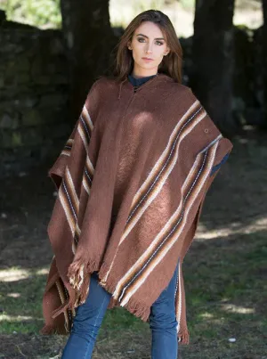 Hooded Rustic Poncho Brown