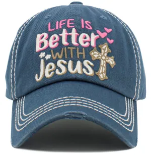 KBV1470 'Life is Better w/Jesus' Washed Vintage Ballcap