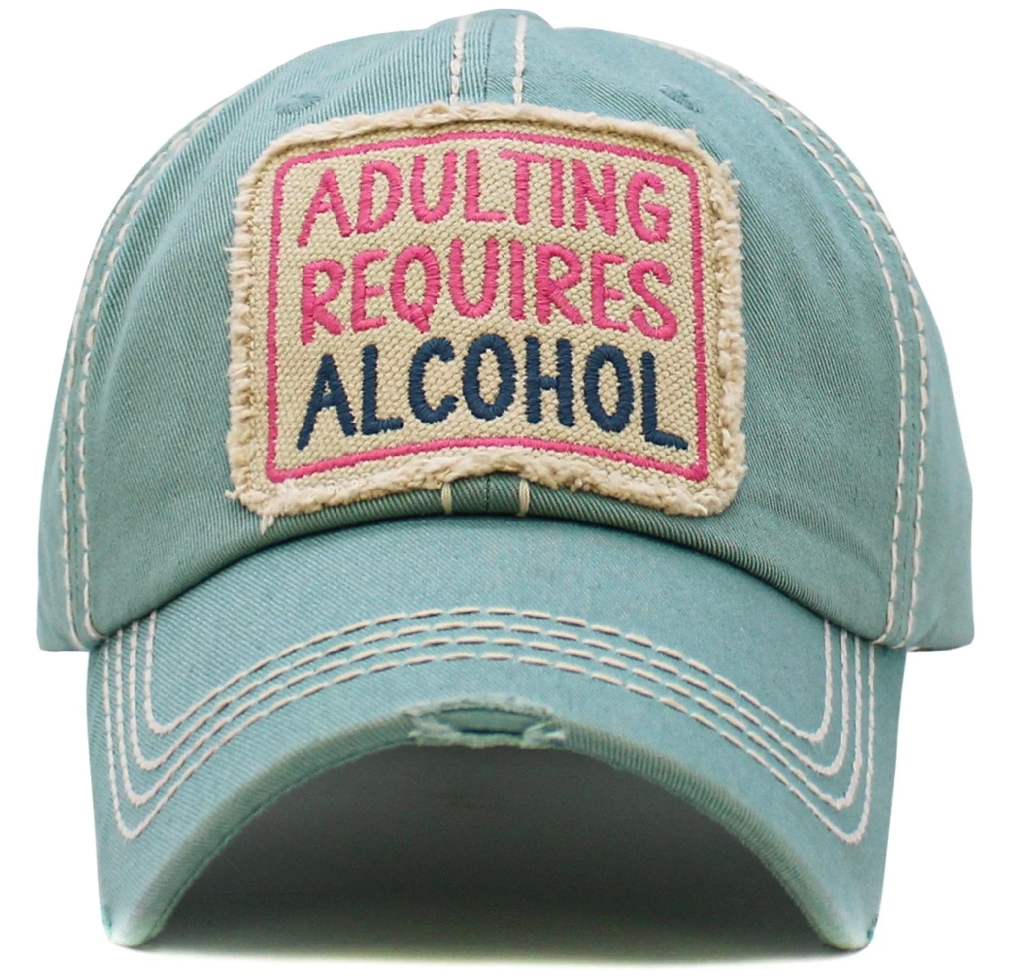 KBV1569 Adulting Requires Alcohol Washed Vintage Ballcap