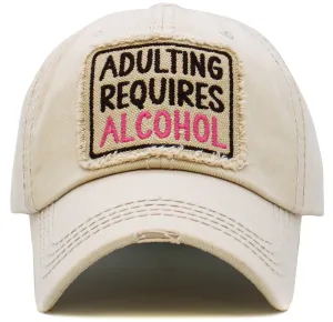 KBV1569 Adulting Requires Alcohol Washed Vintage Ballcap