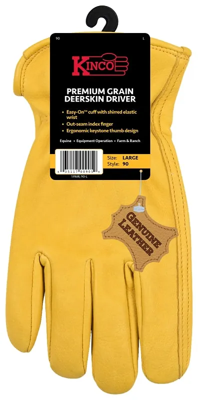 Kinco 90-M Driver Gloves, M, Keystone Thumb, Shirred Elastic Cuff, Deerskin Leather, Tan :PR: QUANTITY: 1