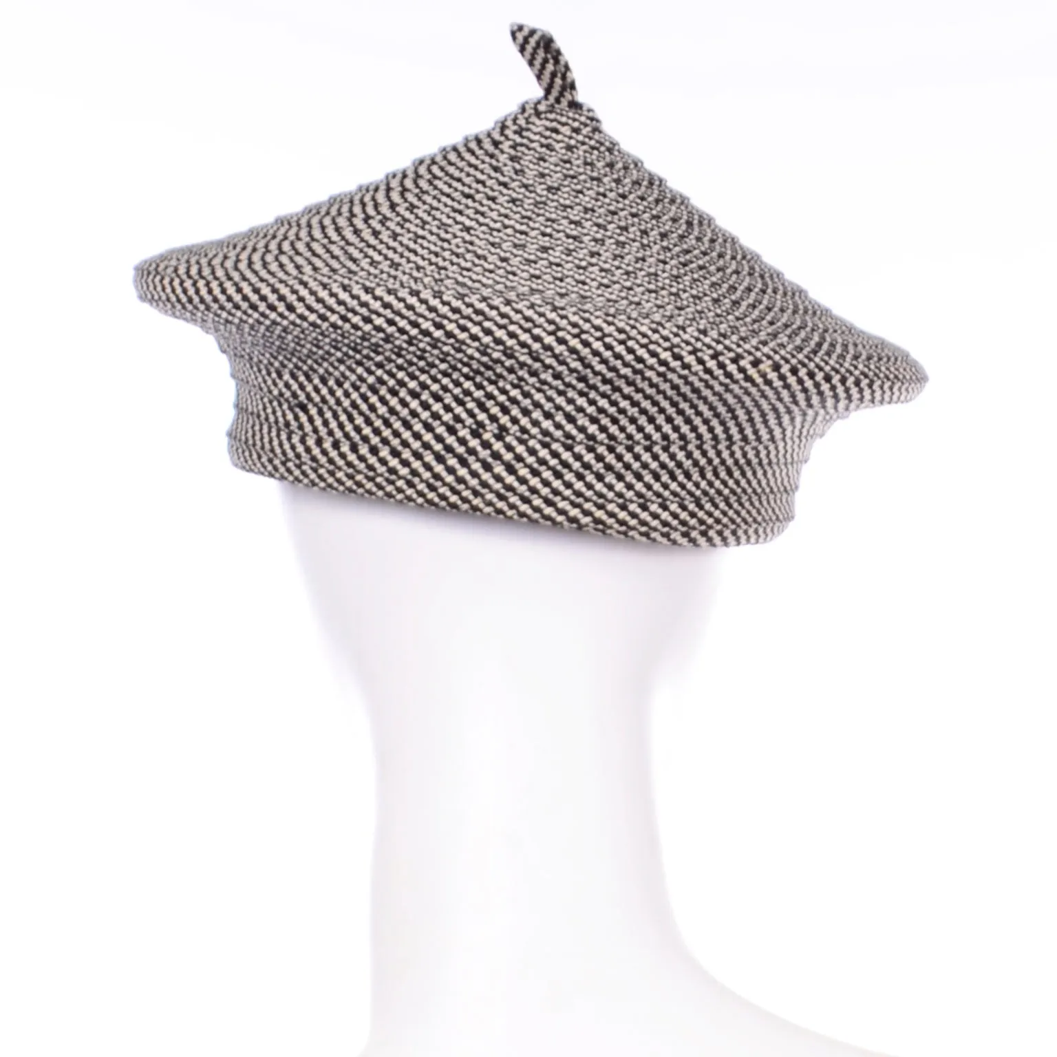 La Sartan Paris France Vintage Black and White Woven Beret Hat