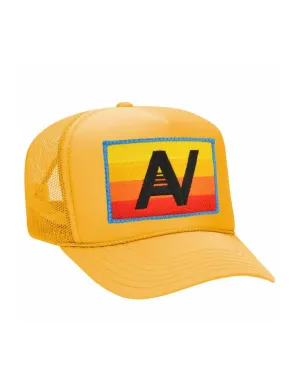 Logo Rainbow Vintage Low Rise Trucker Hat, Gold