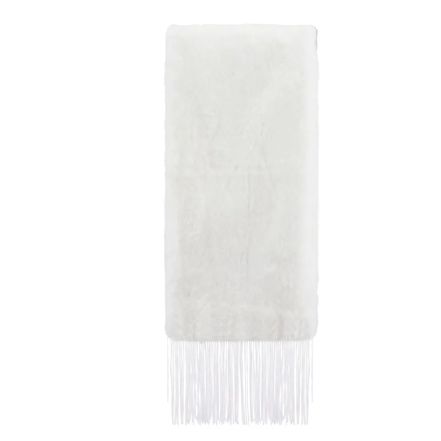 Mens Cirulli White Shabbos Scarf With Fur #1