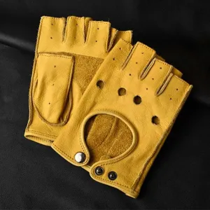 Mens Fingerless Half Finger Driving Fitness Motorcycle Cycling Goatskin NEW Men Pu Leather Gloves Mittens