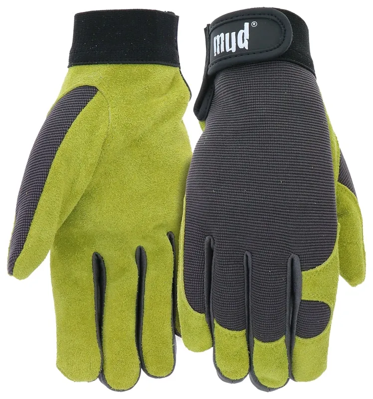 Mud MD71001G-W-ML Gardening Gloves, Women's, M/L, Hook and Loop Cuff, Spandex/Split Leather, Grass :PR: QUANTITY: 1