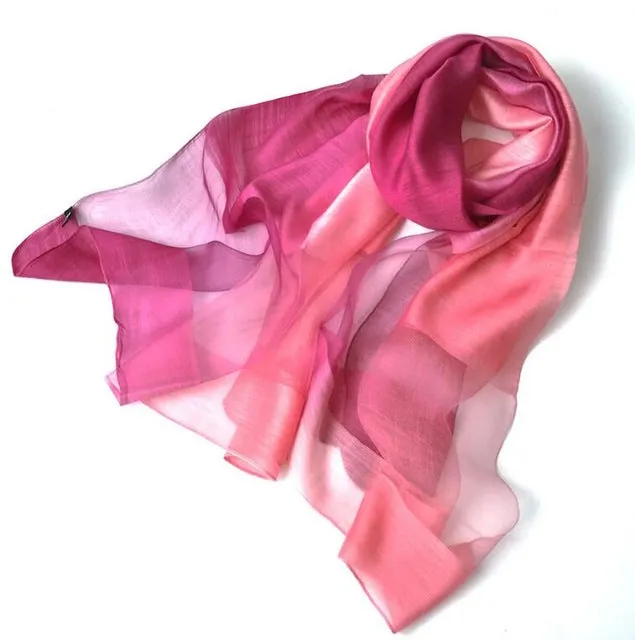 New Design Luxury Brand Women Foulard Gradient color dip dye Silk Purple Solid Scarf Elegant Shawl Long Wrap Sunscreen