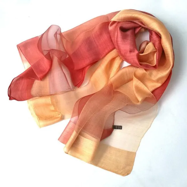 New Design Luxury Brand Women Foulard Gradient color dip dye Silk Purple Solid Scarf Elegant Shawl Long Wrap Sunscreen