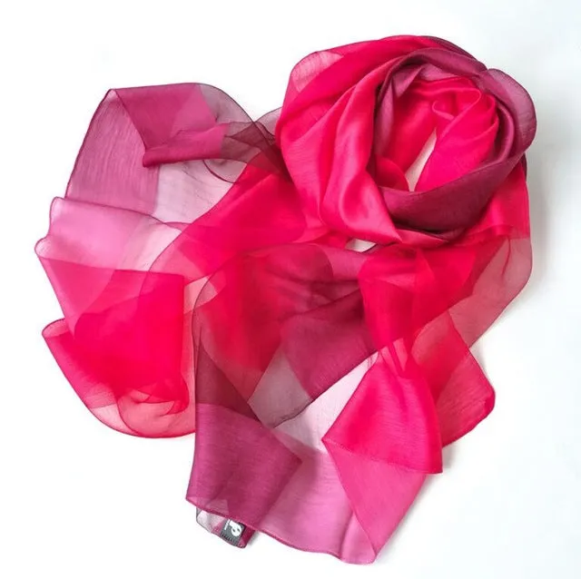 New Design Luxury Brand Women Foulard Gradient color dip dye Silk Purple Solid Scarf Elegant Shawl Long Wrap Sunscreen