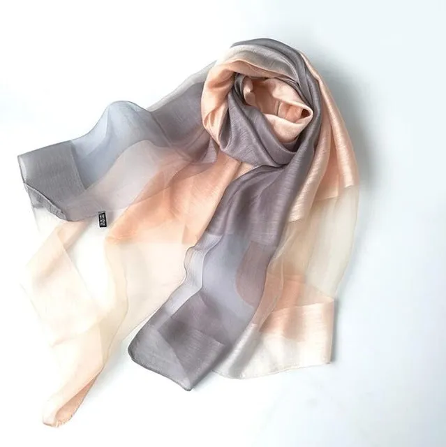 New Design Luxury Brand Women Foulard Gradient color dip dye Silk Purple Solid Scarf Elegant Shawl Long Wrap Sunscreen