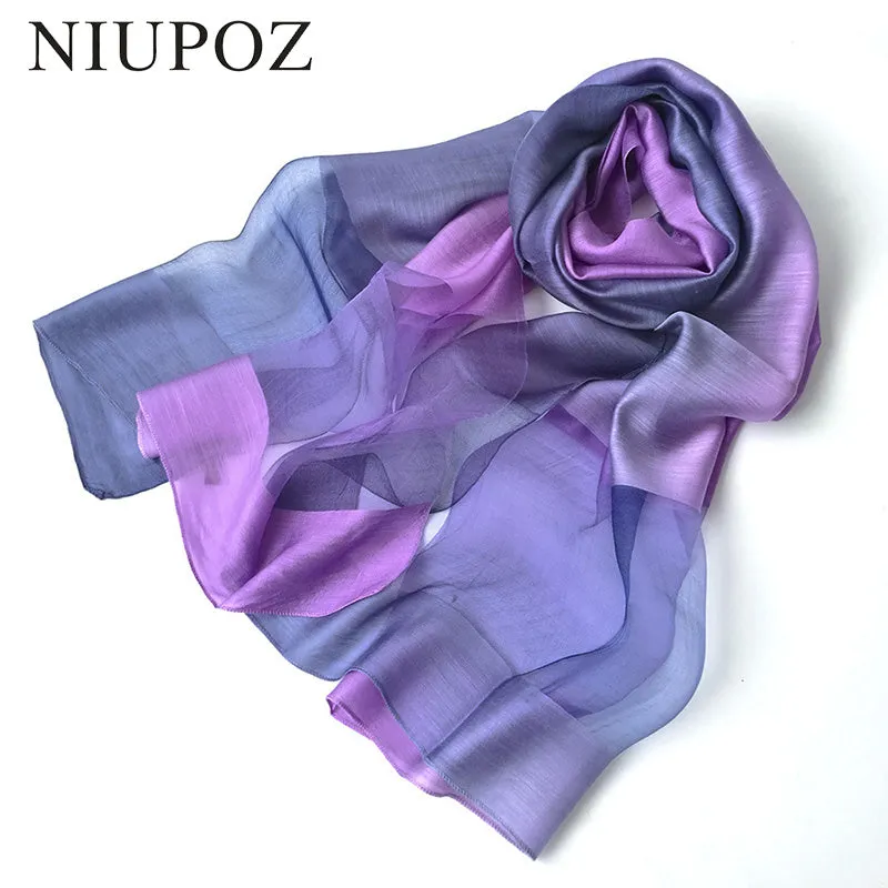 New Design Luxury Brand Women Foulard Gradient color dip dye Silk Purple Solid Scarf Elegant Shawl Long Wrap Sunscreen