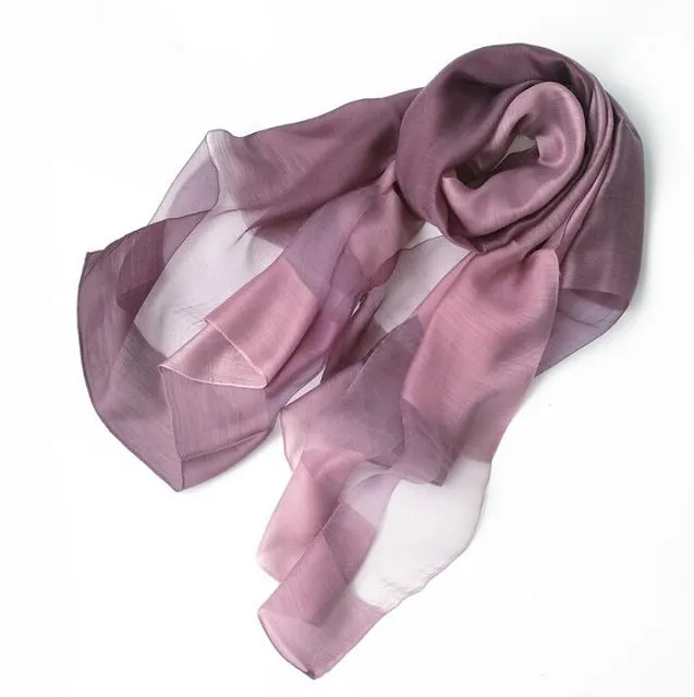 New Design Luxury Brand Women Foulard Gradient color dip dye Silk Purple Solid Scarf Elegant Shawl Long Wrap Sunscreen