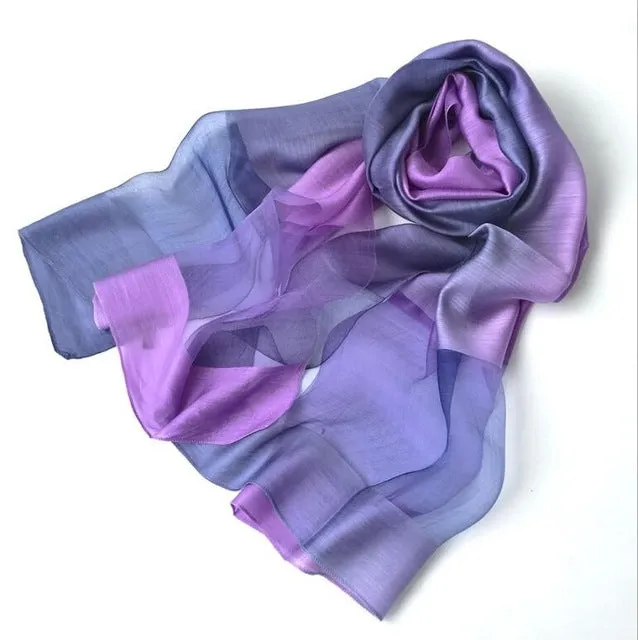 New Design Luxury Brand Women Foulard Gradient color dip dye Silk Purple Solid Scarf Elegant Shawl Long Wrap Sunscreen