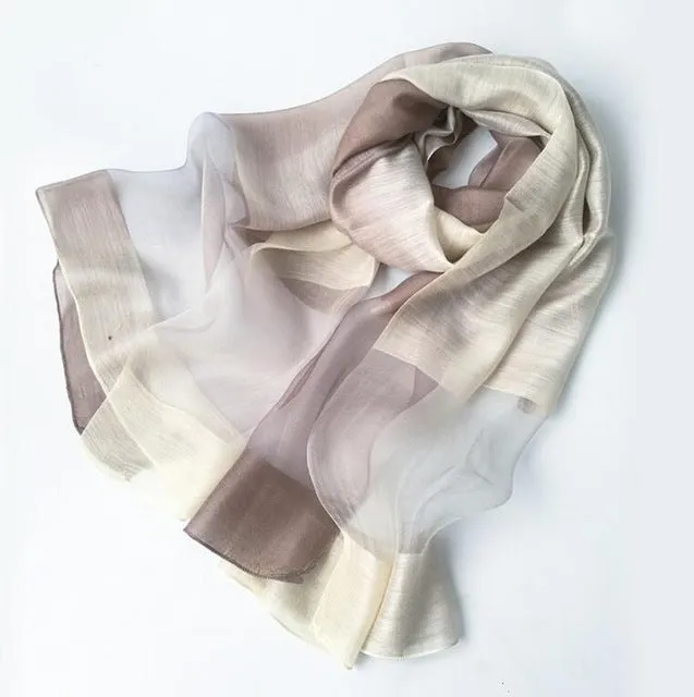 New Design Luxury Brand Women Foulard Gradient color dip dye Silk Purple Solid Scarf Elegant Shawl Long Wrap Sunscreen