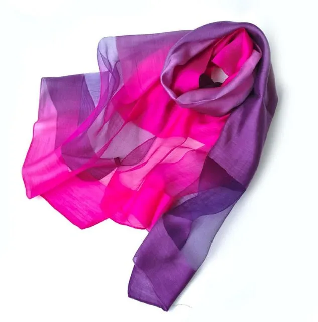 New Design Luxury Brand Women Foulard Gradient color dip dye Silk Purple Solid Scarf Elegant Shawl Long Wrap Sunscreen