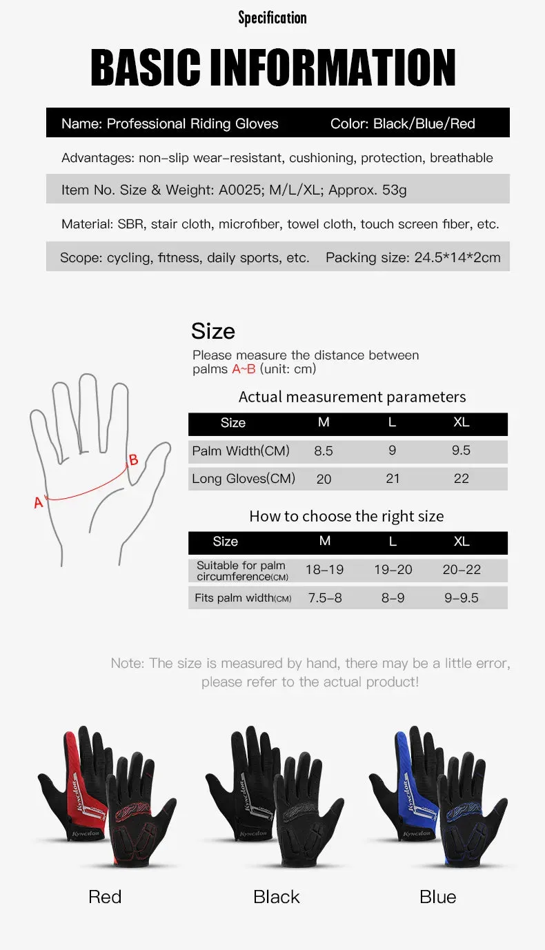 New Outdoor Non-Slip Cycling Bicycle Long Finger Gloves Sports Touch Screen Men And Women Sbr Shock-Absorbing Glove