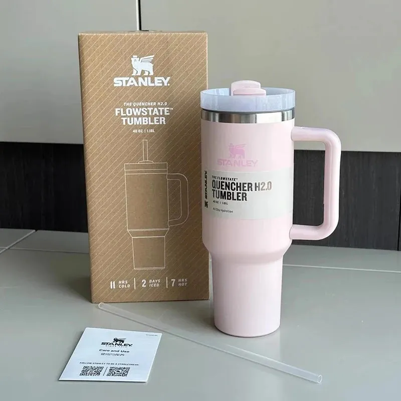 Original Stanley 40oz Tumbler With Handle With Straw Lids Stainless Steel Vacuum Insulated Car Mug Thermal Iced Travel Cup